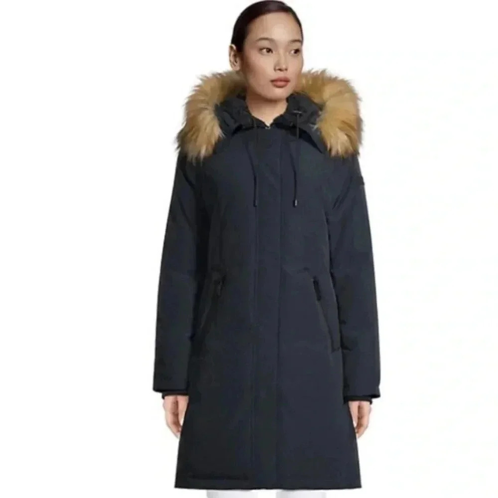 Sam Edelman Navy  Winter Parka Faux Fur Hood